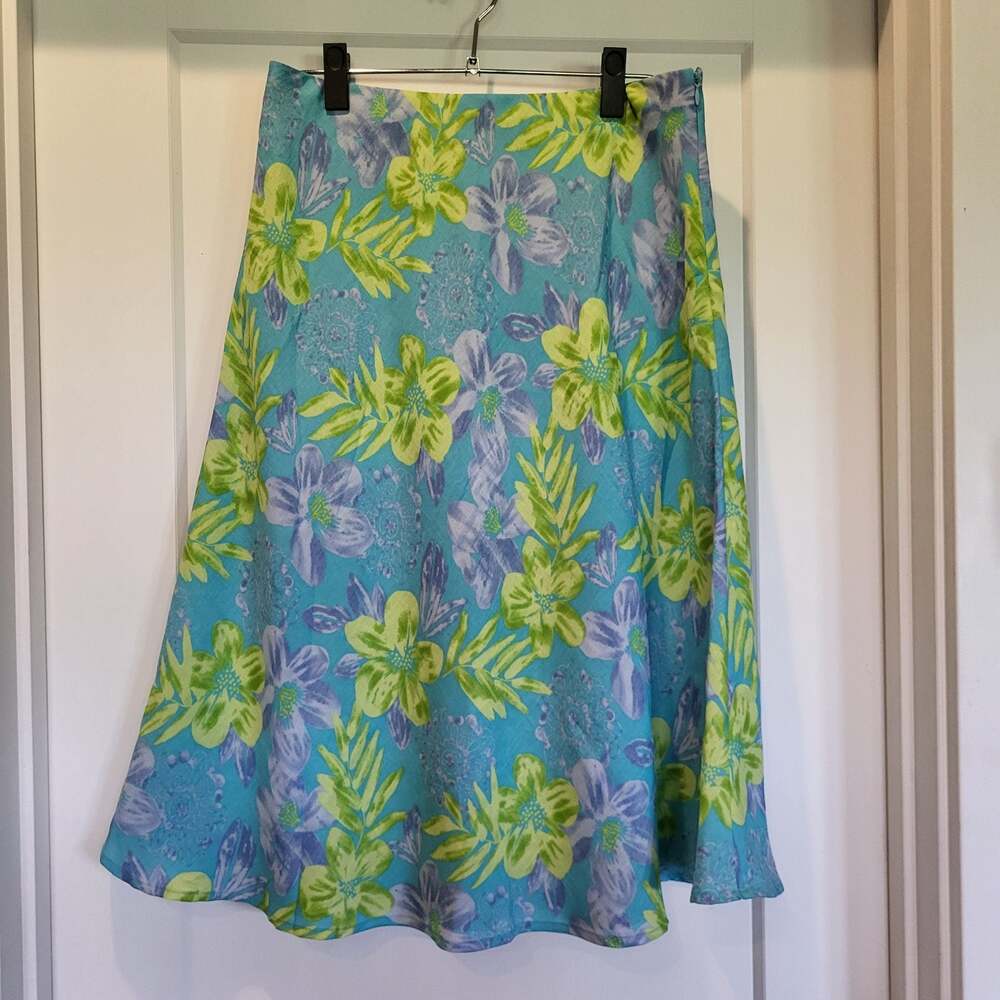 Cottagecore Beachwear Coastal Patchington Tropical Floral Print Midi Skirt